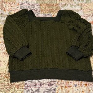 Women's Square Neck Olive Green Cable Knit Sweater